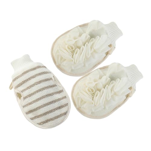 VALICLUD 3 Stück Badetuch Duschschrubber Schrubben von Handschuhen nach Körper Hautpeeling für den Körper Peelinghandschuhe für die Dusche Badehandschuhe für Duschpeeling Flachs Beige von VALICLUD