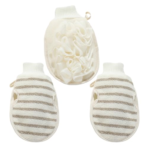 VALICLUD 3 Stück Badetuch Handschuh-Peeling für den Körper Duschhandschuh Badehandschuhe für Duschpeeling Körperpeeling Körperpeelenteil Körperhandschuh-Peeling Flachs Beige von VALICLUD