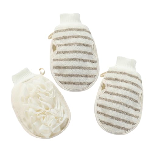 VALICLUD 3 Stück Badetuch Körperpeeling Peelinghandschuh Dusche Badehandschuh Peeling-handschuh Peeling-körperwäscher-handschuh Schrubber Für Tote Haut Beige Flachs von VALICLUD