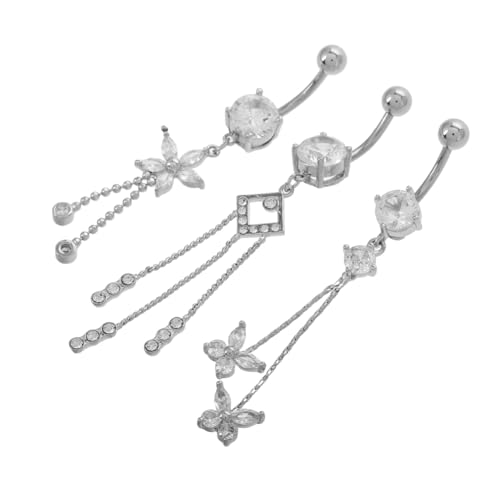 VALICLUD 3 Stück Bauchnabelpiercing Teilig Schmetterling Blume Dangle Bauchnabel Schmuck Langes Design für Damen Party Urlaub Clubs von VALICLUD