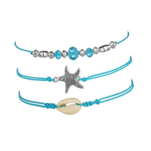 VALICLUD 3 Stück Boho Fußkettchen Damen Teiliges Verstellbar mit Blauen Muschelperlen und Anhänger Kreatives Strand Schmuck Accessoire Langlebig und Modisch für Frauen und Mädchen von VALICLUD