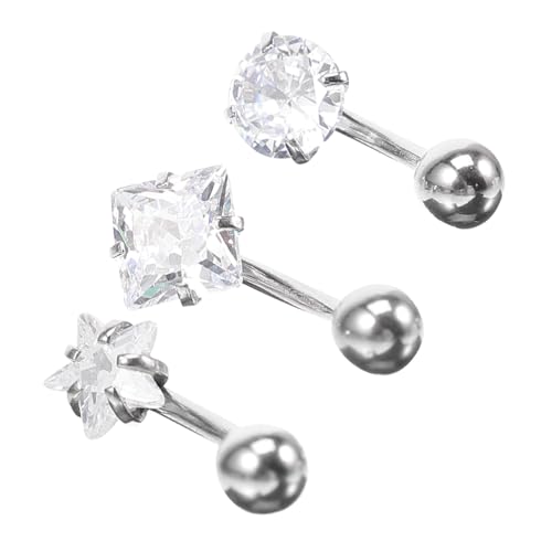 VALICLUD 3 Stück Edelstahl Bauchnabelpiercing Set mit Funkelnden Zirkonia Leichte Hautfreundliche Nabelringe in Rund Quadratisch Modischer Körperschmuck für Damen und Mädchen von VALICLUD