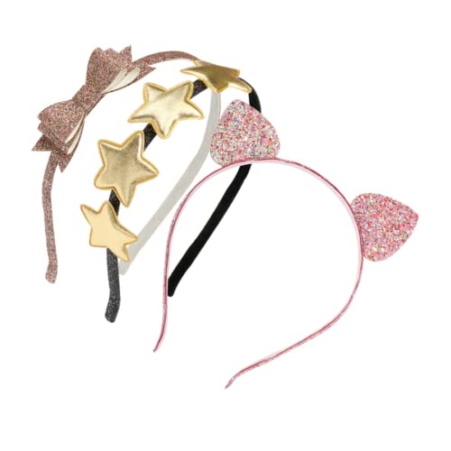 VALICLUD 3 Stück Glitzerndes Katzenohren Haarband Teiliges Set mit Pailletten Sternen und Schleifen Leichtes Mädchen Stirnband für Party Geburtstag und Festliche Anlässe von VALICLUD