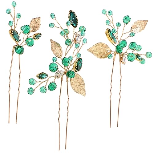 VALICLUD 3 Stück Grüne Blatt Haarnadel Braut Haarschmuck Hochzeits Haarnadeln Braut Hochzeits Haarschmuck Haarspangen Für Hochzeitsfrisuren Haarstäbe Für Frauen Haardekorationen von VALICLUD