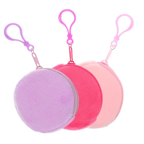 VALICLUD 3 Stück Mini Plüsch Geldbörsen mit Karabiner Runde Kleine Münzbörsen für Damen Leichte Ohrhörer Aufbewahrungstasche Kompakte Reise Geldbeutel in Candyfarben Rosa Helllila von VALICLUD