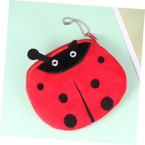 VALICLUD 3 Stück Plüsch Münzgeldbörse mit Reißverschluss Kleines Süßes Schlüssel Wechselgeldtäschchen für Mädchen Leichte Tragbare Portemonnaies in Marienkäfer Form für Schule und Alltag von VALICLUD