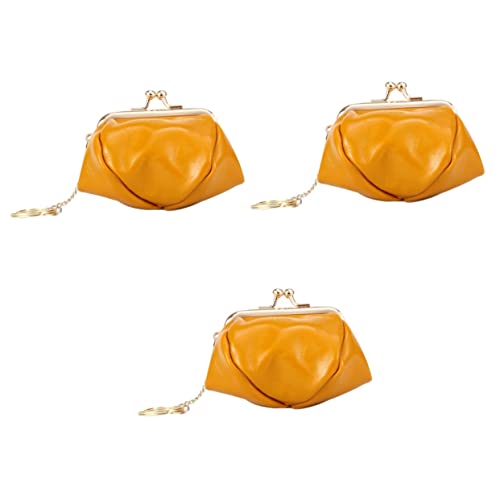 VALICLUD 3 Stück Retro Damen Doppelkuss Kupplung Ölgelb Zubehör Für Rindsleder Aufbewahrung Geldbörse Geldbörse Digitale Tasche Damen Leder Verschlussschicht ünze Kopfhörer Wachs Im von VALICLUD