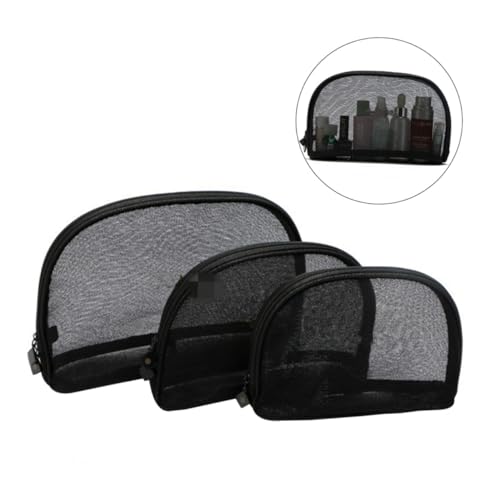 VALICLUD 3 Stück Schwarze Teilig Netzstoff Kosmetiktasche mit Reißverschluss Transparente Make Up Organizer in Groß Reißfest Leicht für Reisen und Alltag von VALICLUD
