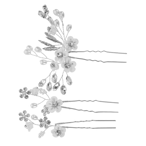 VALICLUD 3 Stück Teiliges Braut Haarnadel U-förmige Hochzeitsblumen Haarnadeln mit Harzperlen und Funkelnden Strasssteinen Eleganter Floraler Brautschmuck für Sicheren Sitz und Leichten von VALICLUD