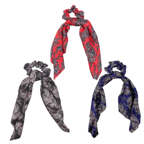 VALICLUD 3 Stück Teiliges Chiffon Haargummi mit Großem Retro Schal Modische Ponytail Haargummis für Damen Elastische Haarringe mit Langem Schleifenband Vielseitiger Zufällige Farbe von VALICLUD