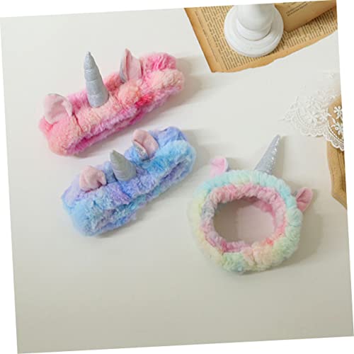 VALICLUD 3 Stück Teiliges Einhorn Haarband für Mädchen Weiches Fleece Elastisch und Bequem zum Make up Waschen und Spa Farbenfrohe Stirnbänder in Blau Regenbogen Schmerzfreier Ohrschutz von VALICLUD