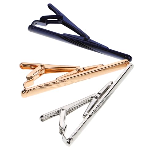 VALICLUD 3 Stück Teiliges Herren Krawattenklammer aus Metall mit Blau Gelb Silber Farben Eleganter Gestreifter Krawattenclip für Business Hochzeit Jubiläum Einfach Anzubringen und von VALICLUD