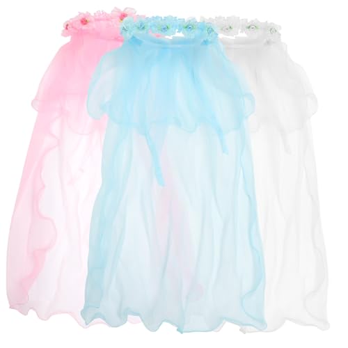 VALICLUD 3 Stück Teiliges Mädchen Haarkranz mit Floralem Schleier Haarschmuck für Blumenkinder Hochzeit Haarkranz in Blau und Bequem und Dekorativ für Kommunion Party und Fotoshootings von VALICLUD