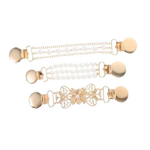 VALICLUD 3 Stück Teiliges Perlen Kragenclip für Damen Eleganter Shawl Chain Clip Vielseitig Einsetzbar für Cardigans Kleider Schals Langlebige Legierung und Kunstperlen Stilvolles Retro von VALICLUD