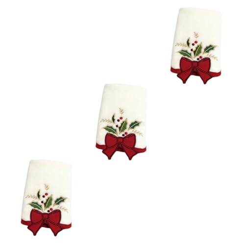 VALICLUD 3 Stück Weiches Baumwoll Gesichtstuch mit Besticktem Weihnachts Schleifenmuster Komfortables Handtuch für Festliche Dekoration und Tägliche Pflege zu Weihnachten von VALICLUD