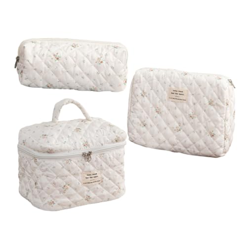 VALICLUD 3stücke Reisekosmetiktasche Für Damen Aus Baumwolle Mit Blumenmuster Großer Organizer Für Make-up Und Toilettenartikel Ästhetische Kulturtasche Für Frauen Und Mädchen von VALICLUD