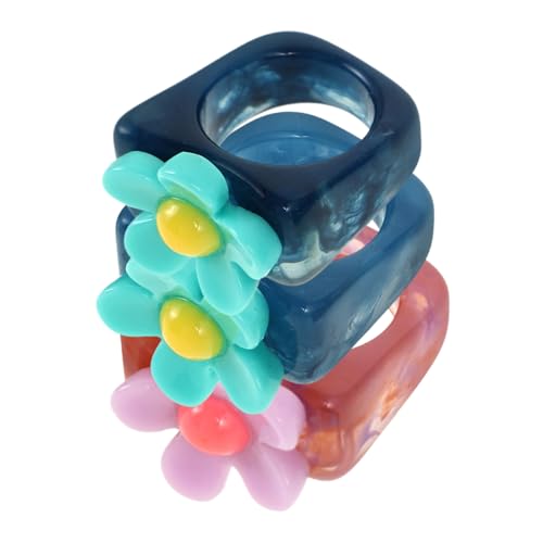 VALICLUD 3stücke Teiliges Niedliche Blumenring Aus Harz Verstellbare Elegante Finger-ringe Für Damen Vintage-inspirierte Schmuckstücke Und Geschenkidee Für Junge Frauen von VALICLUD