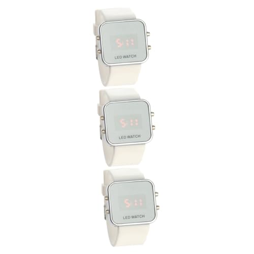 VALICLUD 3stücke Unisex -Uhr Mit Roter Digitalanzeige Verstellbarem Silikonarmband Und Glasmirror-oberfläche Für Alltag Und Sport Weißes Design Multifunktional Mit Datum Und Uhrzeit von VALICLUD