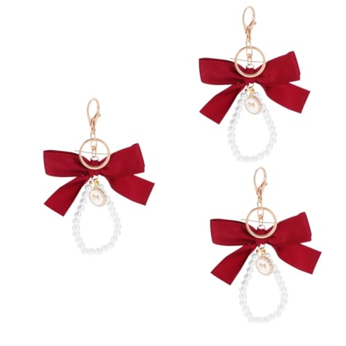 VALICLUD 3St Schleife Schlüsselanhänger Perlenkette Schlüsselanhänger für Taschen seidenband Ribbon süße Geldbörse Schlüsselringe Geldbeutel-Schlüsselanhänger Anhänger für Geldbörsen rot von VALICLUD