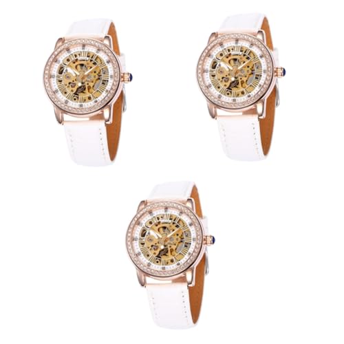 VALICLUD 3St Damenarmbanduhr Armbanduhr für Damen Automatikuhr Stainless Steel inoxlm cadfi mechanische Armbanduhr automatische mechanische Uhr Anschauen Mechanische Uhren Fräulein Weiß von VALICLUD