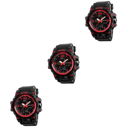 VALICLUD 3St große Uhren für männer Uhrengehäuse für Herren Digitaluhr Herrenuhren Digitale Sportuhr elektronische Armbanduhren Outdoor-Uhr wasserdicht Anschauen Mann rot von VALICLUD
