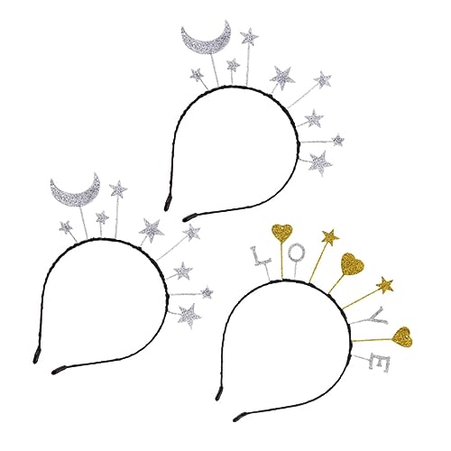 VALICLUD 3stücke Herz Glitzer Stirnband Mit Sternen Und Mond Für Junge Mädchen Haar Zubehör Party Geburtstag Weihnachten Kopfbedeckung Aus Legierung Für Frisur Dekoration von VALICLUD