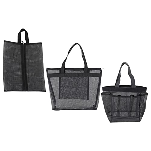 VALICLUD 3stücke Strandtaschen Mesh Mit Stückigen Reise-Make-up-Taschen Schlichtem Stil Münztasche Und Reise-Kosmetiktasche Für Damen Kulturtasche Für Strand Kompakt Und Tragbar von VALICLUD