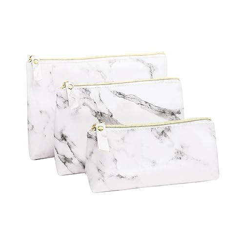 VALICLUD 3Stücke Teiliges Set wasserdichte Kosmetiktasche Im Weiß Marmor Design Große Kapazität Make Up Pouch Organizer Für Reisen Reißverschluss von VALICLUD
