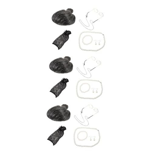 VALICLUD 3sätze Damen Perücke Cosplay Kit Mit Perlenkette Lustiges Kostüm Für Großmutter Für Halloween Partys Und Rollenspiele von VALICLUD