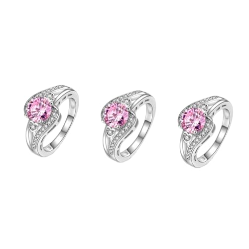 VALICLUD 3st Frauen Schmuck Verlobungsring Ring Für Frauen Ringe Silber Versprechen Ringe Osterring Platinring Ring Aus Zirkonstein Kristallring Brautring Damen Einfach Rosa Runder Stein von VALICLUD