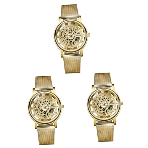 VALICLUD 3st Männer Schauen Zu Herrenuhr Quarzuhr Für Männer Uhrengehäuse Für Herren Geschäftsuhren Herrenarmbanduhren Goldene Uhr Für Männer Outdoor-Uhr Mesh-gürtel Mann von VALICLUD