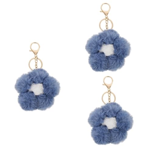 VALICLUD 3st Schlüsselanhänger Falscher Schlüssel Plüsch-blütenblatt-schlüsselanhänger Pelz Schlüsselanhänger Schwarze Pompons Telefon Brieftasche Handy-geldbörse Legierung Blue von VALICLUD