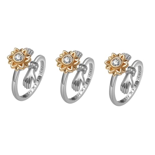 VALICLUD 3St Sonnenblumenring Silberring für Damen Modering Sonnenblumenschmuck Mutterring Ringe Sonnenblumen-Umarmungsring Mädchen klingeln Sterling Silber Freundschaft Fräulein von VALICLUD