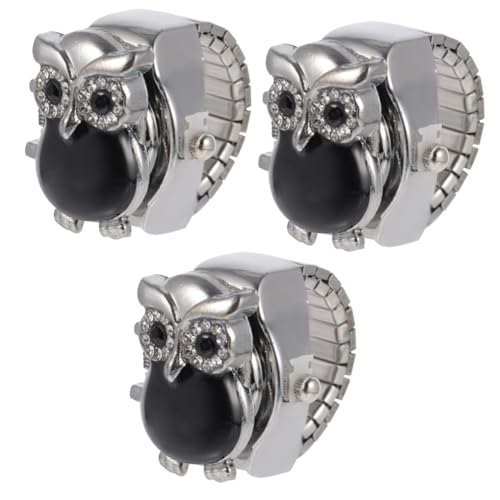 VALICLUD 3stücke Vintage Katzenohren Fingeruhr Kreative Ringuhr Mit Klappdeckel Präzise Quarzbewegung Perfektes Für Halloween Geburtstag Weihnachten Für Damen Herren von VALICLUD