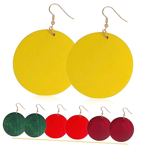 VALICLUD 4paar Hängeohrringe Rund Boho Für Frauen Holzohrringe Retro-ohrringe Ohrhänger Tropfenohrringe Runde Ohrringe Für Damen Geometrische Baumeln-ohrhänger von VALICLUD