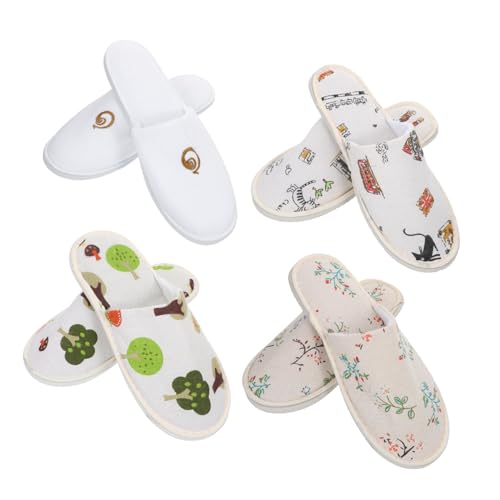 VALICLUD 4 Paare Einweg Hausschuhe Damen Gästehausschuhe mit Dickem Rutschfestem Sohlenmuster Weiche Atmungsaktive Hotel Slipper für Zuhause und Übernachtung Praktische und Hygienische von VALICLUD