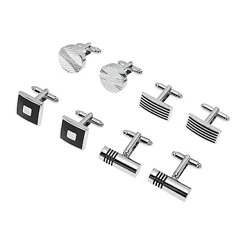 VALICLUD 4 Paare Herren Manschettenknöpfe aus Kupfer Modisch Vielseitig für Business und Hochzeit mit Verschiedenen Designs Schwarz Email Streifen Gravur Geschenkset für Männer für Papa von VALICLUD