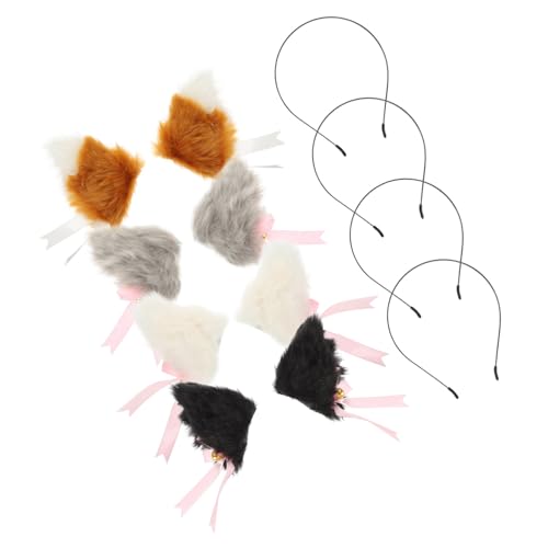 VALICLUD 4 Paare Katzenohren Haarklammern Plüsch Haarclips mit Schleifen Süße Haaraccessoires für Cosplay Partys und Festivals Dekorative Haarspangen für Damen von VALICLUD