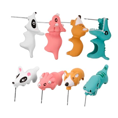 VALICLUD 4 Paare Tier ohrringe Damen Ohrstecker aus Polymer Clay Leichte Bunte Ohrschmuck mit Dinosaurier Hund Farbenfrohe Ohrdekoration für Frauen und Mädchen von VALICLUD