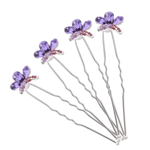 VALICLUD 4 Stck. Strass-Haarnadel Brautjungfer Haarschmuck Hochzeitsgast Hochzeitshaarschmuck für Frauen Haarnadeln Hochzeit Sei Braut Haarspange elegante U-förmige Haarnadel Metall Violett von VALICLUD