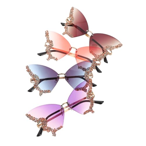 VALICLUD 4 Stück Damen Sonnenbrillen Retro Schmetterling Stillos Rahmenlos Mit Glitzersteinen Uv-schutz Leicht Für Strandpartys Outdoor Aktivitäten von VALICLUD