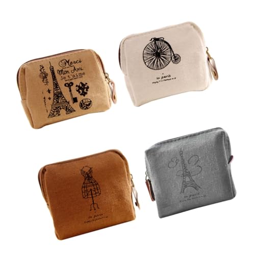 VALICLUD 4stücke Teiliges Vintage Canvas Geldbörse Für Frauen Und Mädchen Retro Münzbeutel Mit Verschiedenen Motiven Für Kleingeld Schlüssel Und Notizen von VALICLUD