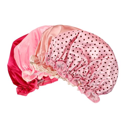 VALICLUD 4 Stück Doppelschichtige Duschhauben Wasserdichte Atmungsaktive Badekappen für Damen und Herren für Dusche Kochen und Spa Wiederverwendbar und Leicht mit Elastischem Band Schützt von VALICLUD