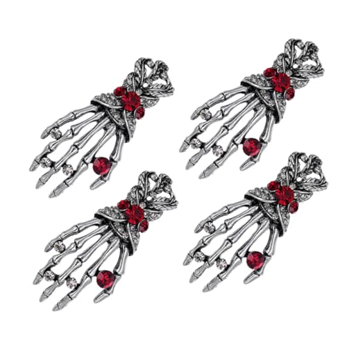 VALICLUD 4 Stück Extravaganter Vintage Punk Anstecker mit Strass Besetzter Totenkopf hand Langlebige Legierung Modischer Broschen pin für Herren Damenjacken Pullover und Accessoires von VALICLUD