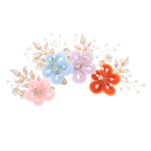 VALICLUD 4 Stück Handgefertigte Blumen Haarspangen mit Kunstperlen Blättern für Hochzeiten Brautjungfern und Sommerpartys Orange Hellblau Hellviolett von VALICLUD