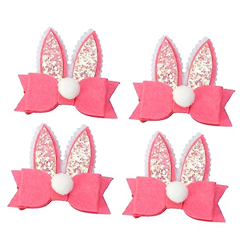 VALICLUD 4 Stück Hasenohr Haarspangen Mit Schleife Osterkopfschmuck Für Mädchen Entzückende Haarnadeln Für Kinder Rosa Accessoire Für Ostern Und Feiern von VALICLUD