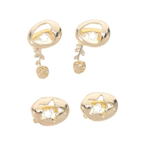 VALICLUD 4 Stück Hip Hop Single Tooth Grill Caps mit Goldfarbenen Rosen Sternmustern Modische Zahnkappen für Halloween Rapper und Streetstyle Auffälliger Zahnschmuck für Kostüme und Alltag von VALICLUD