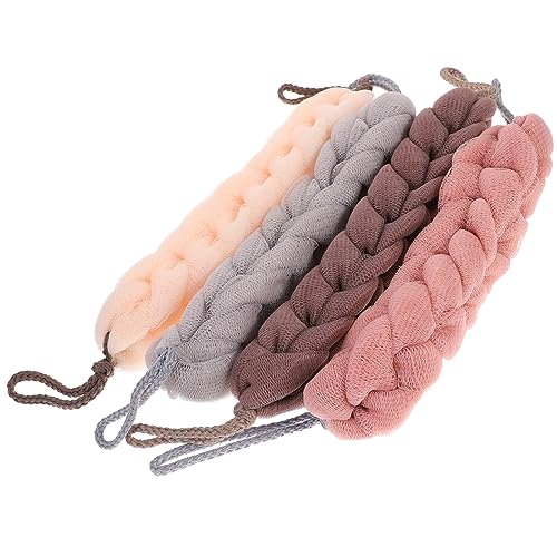 VALICLUD 4 Stück Langes Badetuch Beige Badezimmer Damen Flauschige Peeling Handabsorbierende Duschtücher Streifen Verträgt Sich Mit Badeschwamm Ball Körperschrubber Peeling Badewaschtuch von VALICLUD