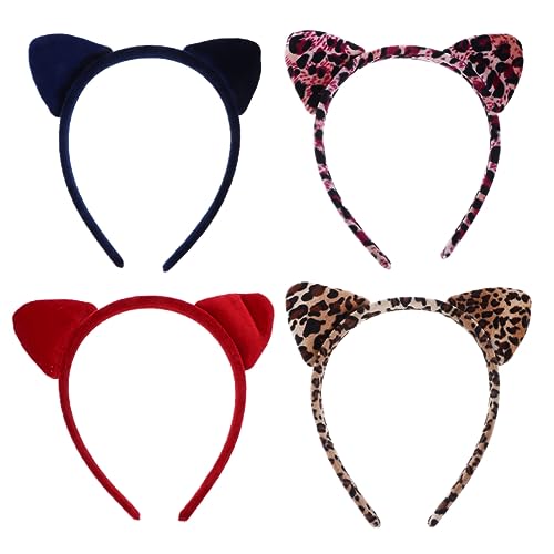 VALICLUD 4 Stück Leichter Katzenohren Haarreif mit Leopardenmuster Weiches Stoffmaterial Komfortabel und Langlebig Teiliges für Halloween Kostüm Party und Karneval Geeignet für Mädchen und von VALICLUD
