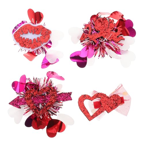VALICLUD 4stücke Valentinstag Haarspangen Mit Pailletten Herz-design Schleifen-clips Kopfschmuck Für Kinderfeiern Glitzernde Bänder Krokodilklemmen Für Mädchen von VALICLUD